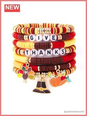 7PCS Thanksgiving Fall Beaded Stackable Bracelet Set with Charms